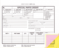 Special Parts Order Forms 7" x 5-7/8"