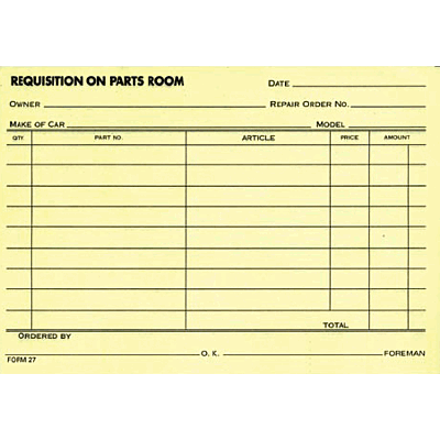 Part Requisition Forms 4-1/4