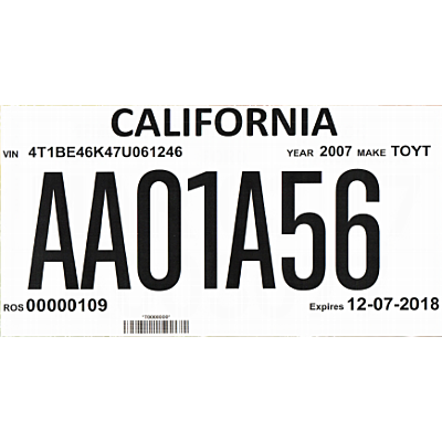 California Temporary License Plates